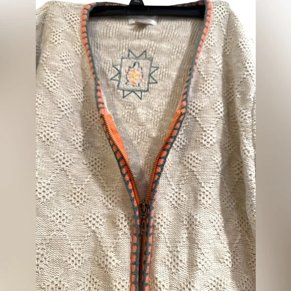 Embroidered Knit zip up Cardigan with turtle Accents - Picture 2 of 6